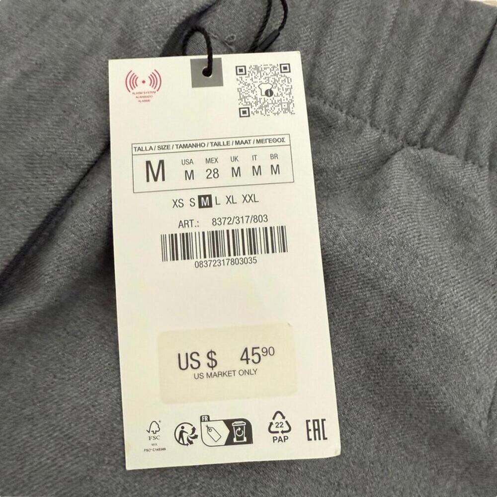 NWT ZARA Elastic waste back pockets straight ankle gray side 8372/317/803 Medium - Picture 6 of 11